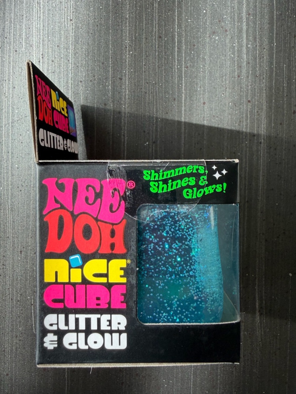Nee Doh Nice Cube Glitter & Glow Blue Super Solid Squish - Picture 2 of 4